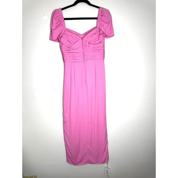 Self-Portrait Pink  Iris Puff-Sleeve Stretch Crepe Gathered Midi-Dress US 4 - Picture 13 of 14